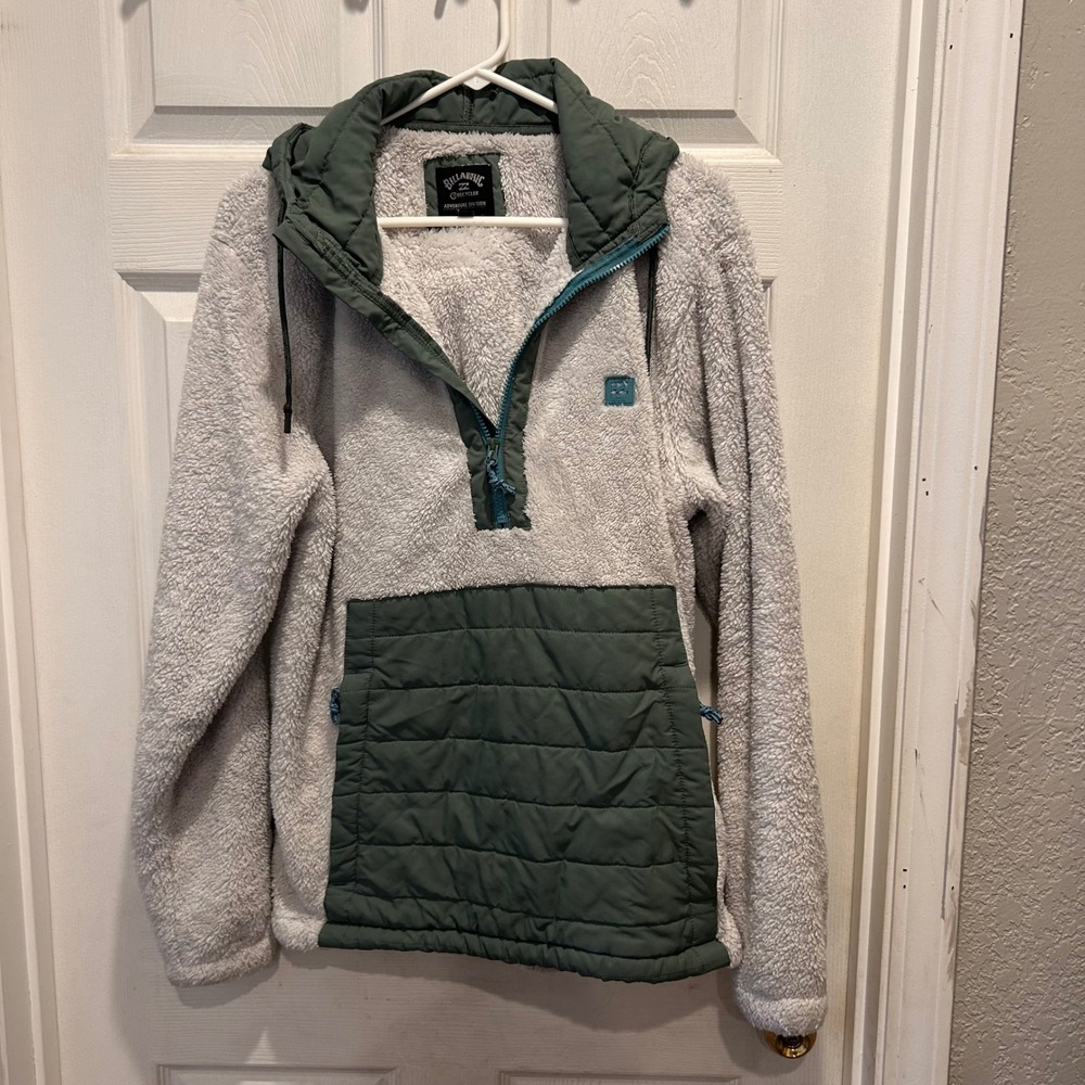 Billabong Adventure Division Badger Mens Sherpa Fleece Half Zip Gray Green M